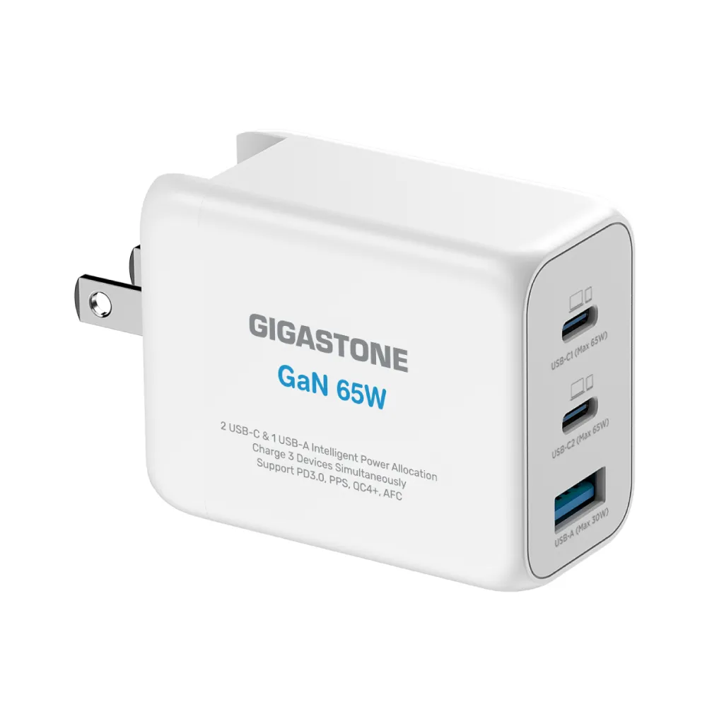 【GIGASTONE 立達】GaN 65W氮化鎵Type-C三孔急速快充充電器PD-7650W(支援iPhone16手機/MacBook/筆電快充頭)