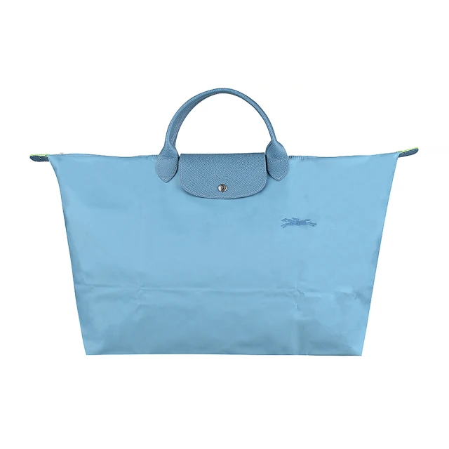 LONGCHAMP LONGCHAMP Le Pliage Green系列刺繡LOGO再生尼龍拉鍊手提旅行袋(大/藍綠)