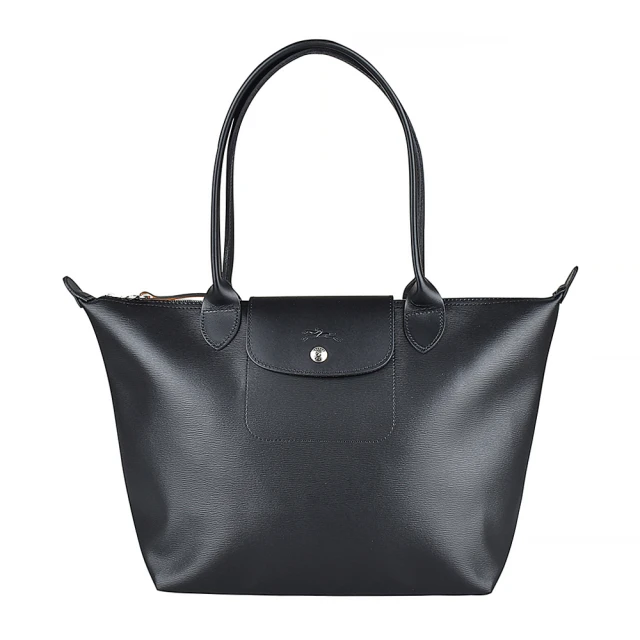 LONGCHAMP LONGCHAMP Le Pliage City金屬銀釦LOGO PVC拉鍊手提/肩背托特包(小/黑)