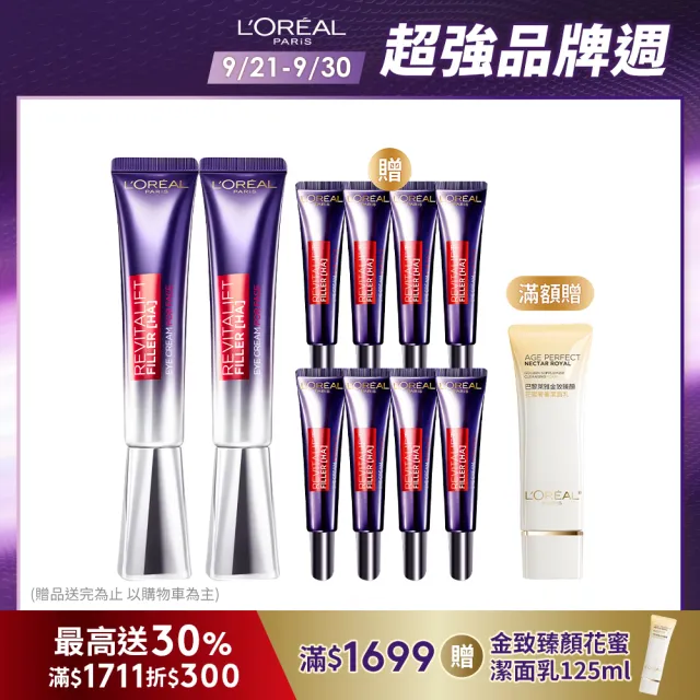 【LOREAL Paris 巴黎萊雅】玻尿酸眼霜級撫紋精華霜Pro版30ml 2入組(紫熨斗/眼霜/楊謹華代言)