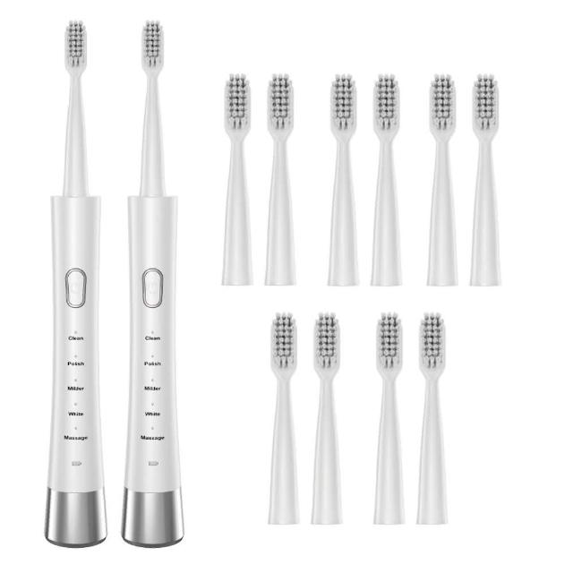 【日本AWSON歐森】充電式音波震動電動牙刷/AWD-1013(超值組合-雙主機&共10 支刷頭)