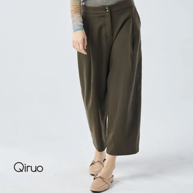 【Qiruo 奇若名品】厚重棉質․九分寬鬆男友橄欖綠色長褲6009C 