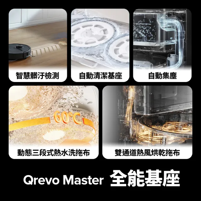 【Roborock 石頭科技】Qrevo Master掃地機器人-黑曜霸主(AI全能雙臂/截斷毛髮/自清潔基座/熱水洗/熱風烘)