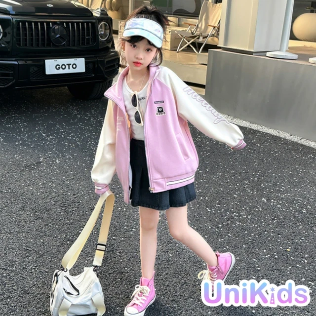 UniKids 中大童裝長袖外套 個性熊熊復古風 女大童裝 CVCJD8207(粉紅)