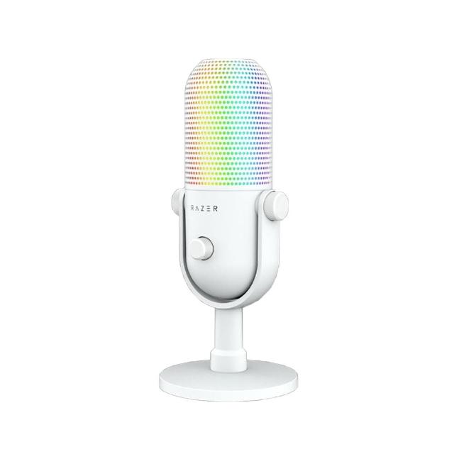 Razer 雷蛇 Seiren V3 Chroma 專業電容麥克風,支援 RGB 燈效與有線 USB 連線,適合直播、錄音與遊戲應用。其他規格設計,無特定認證,適用於各種裝置,提供優異音質與 1 年保固,完美配件選擇。 Razer雷蛇 Seiren V3 Chroma