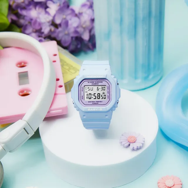 【CASIO 卡西歐】BABY-G 春日色彩珠光面電子手錶-紫丁香色 禮物 開學(BGD-565SC-2/速)