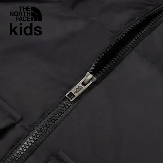 【The North Face 官方旗艦】北面兒童黑色DWR防潑水保暖連帽羽絨外套｜88UWJK3(600蓬鬆度)