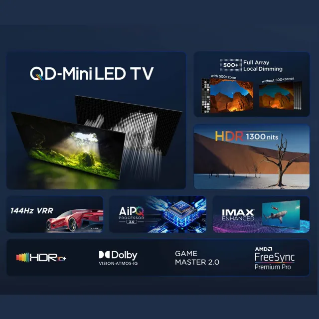 【TCL】55型 4K QD Mini LED 144Hz Google TV 量子智能連網液晶顯示器-基本安裝 雙11限定(55QM8B)