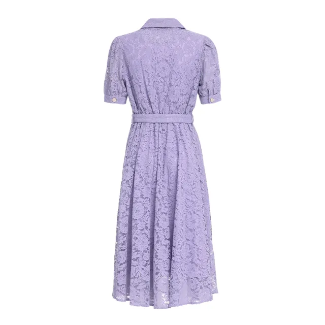【ILEY 伊蕾】蕾絲緹花棉質長洋裝(紫；M-XL；1243547101)