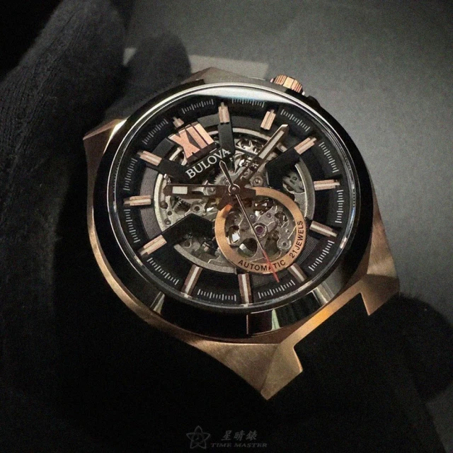 BULOVA 寶路華 BULOVA手錶型號BU00004(雙面機械鏤空錶面玫瑰金錶殼深黑色矽膠錶帶款)