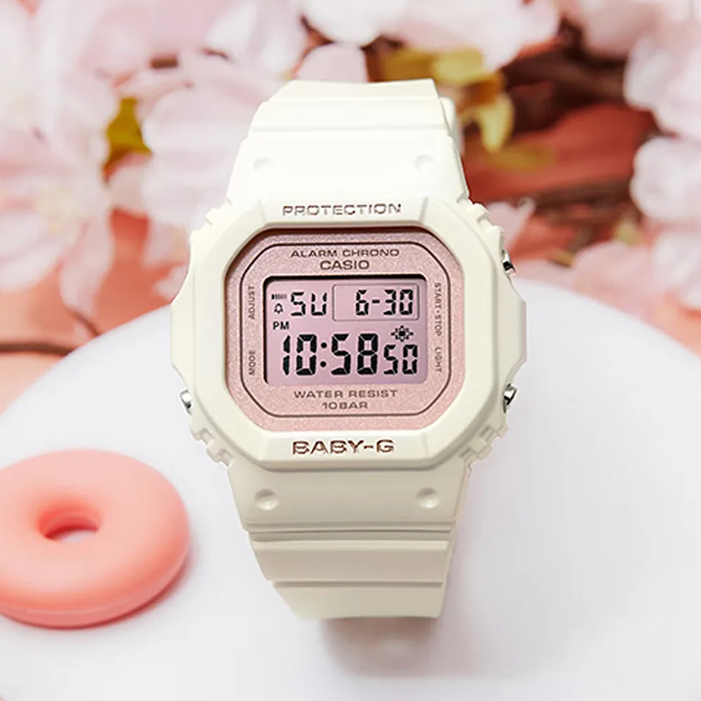 【CASIO 卡西歐】BABY-G 春日色彩珠光面電子手錶-櫻花粉紅 禮物 開學(BGD-565SC-4/速)