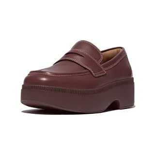 【FitFlop】F-LUMA 皮革方頭厚底樂福跟鞋-女(深栗色)