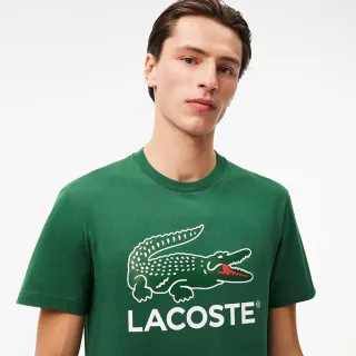 【LACOSTE】男裝-經典鱷魚印花純棉T恤(深綠色)