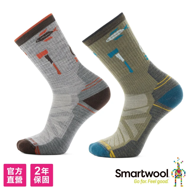 SmartWool 機能戶外全輕量減震中長襪-趣露營 淺灰 苔蘚綠(美麗諾羊毛襪 登山襪 保暖襪 除臭襪)