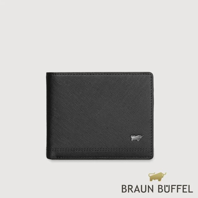 BRAUN BUFFEL 德國小金牛 台灣總代理 巴雷特 4卡零錢袋皮夾-黑色(BF546-315-BK)