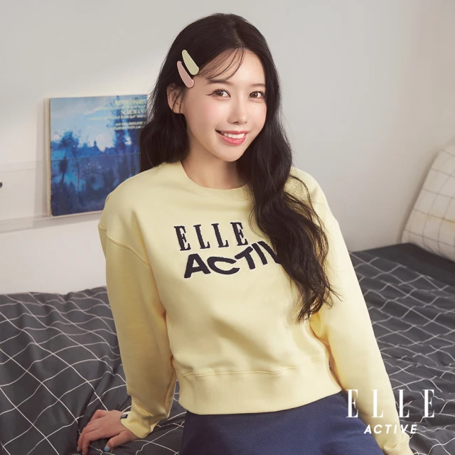 ELLE ACTIVE 女款 圓領短版上衣長袖上衣-黃色(EA24A2W1401#54)