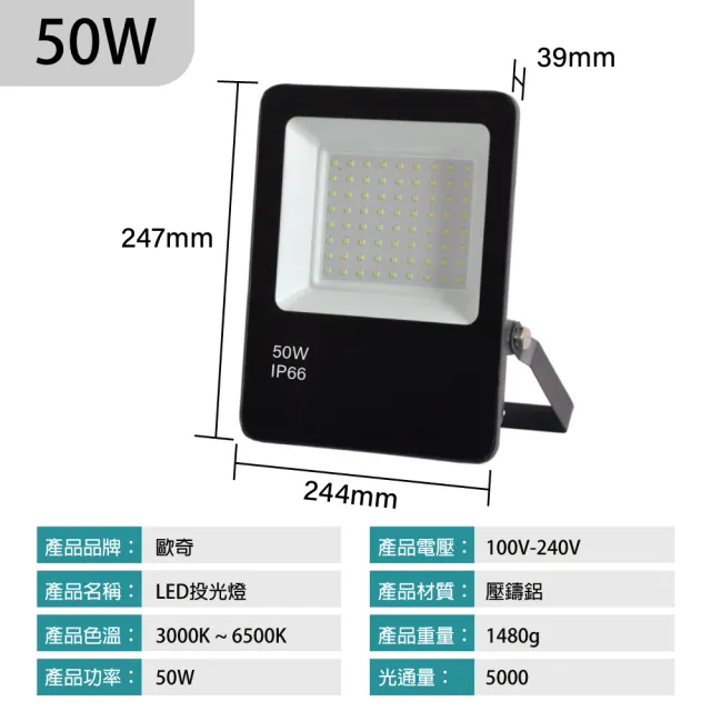 【青禾坊】歐奇OC 50W LED 戶外防水投光燈 投射燈-4入(超薄 IP66投射燈 CNS認證)