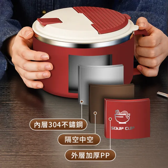 【SUNORO】304不鏽鋼保溫便當盒 1000ml大容量泡麵碗 密封防漏飯盒 隔熱餐盒 附摺疊餐具保溫袋 上班族學生