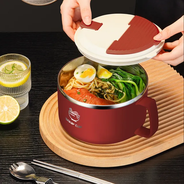 【SUNORO】304不鏽鋼保溫便當盒 1000ml大容量泡麵碗 密封防漏飯盒 隔熱餐盒 附摺疊餐具保溫袋 上班族學生