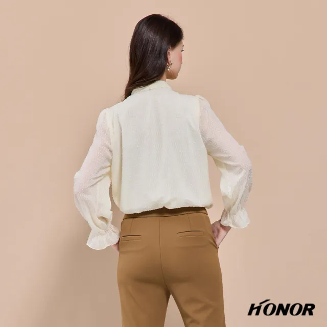 【HONOR 山形屋】出清品 抓皺領結泡泡袖上衣-米白(限定出清)