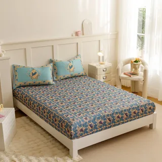 【PETER RABBIT】比得兔與V&A博物館 藍月光-雙人床包枕套三件組(正版授權/床包/枕套/三件組)