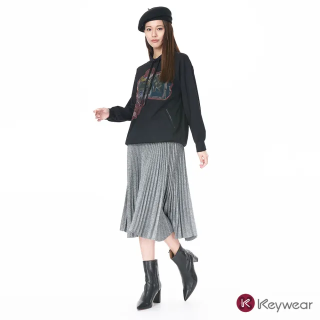 【KeyWear 奇威名品】小高領燙鑽印花上衣