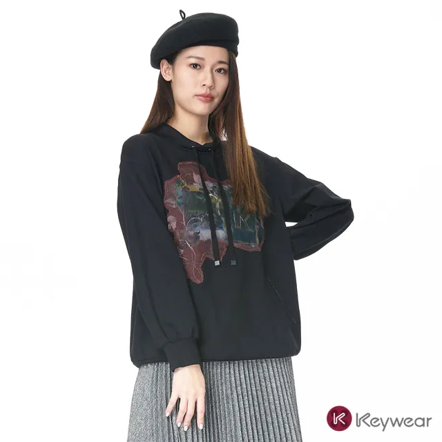 【KeyWear 奇威名品】小高領燙鑽印花上衣
