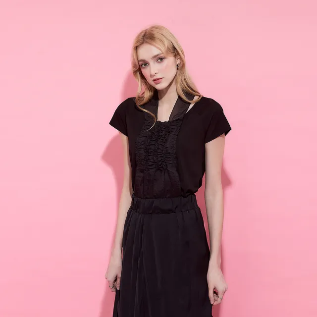 【ICHE 衣哲】法式優雅蕾絲織帶拼接造型上衣