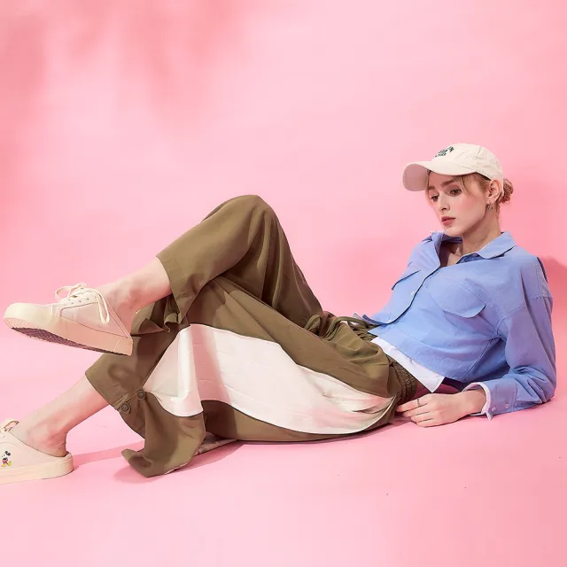【ICHE 衣哲】Cop.Copine 法式時尚休閒側拼接綁帶鬆緊造型寬褲