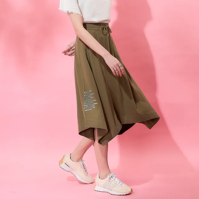 【ICHE 衣哲】Cop.Copine 法式標語印花不對稱不規則裙擺中長裙
