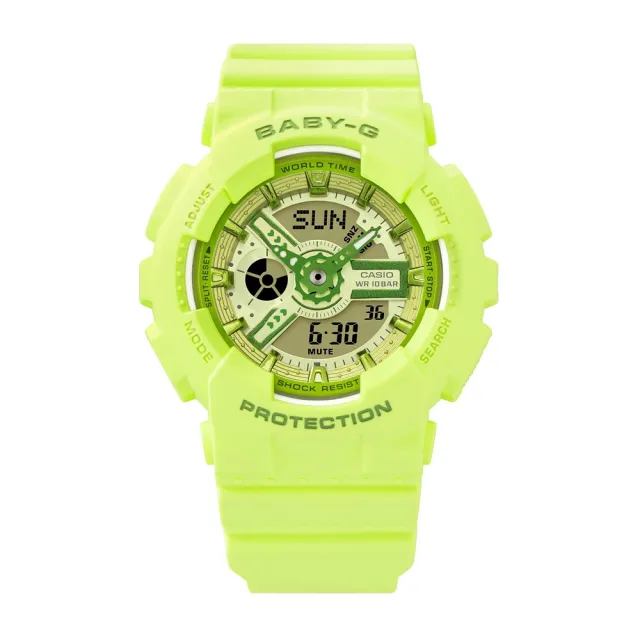 【CASIO 卡西歐】BABY-G 活力繽紛 Y2K時尚 亮麗黃綠 雙顯系列 BA-110YK-3A_43.4mm