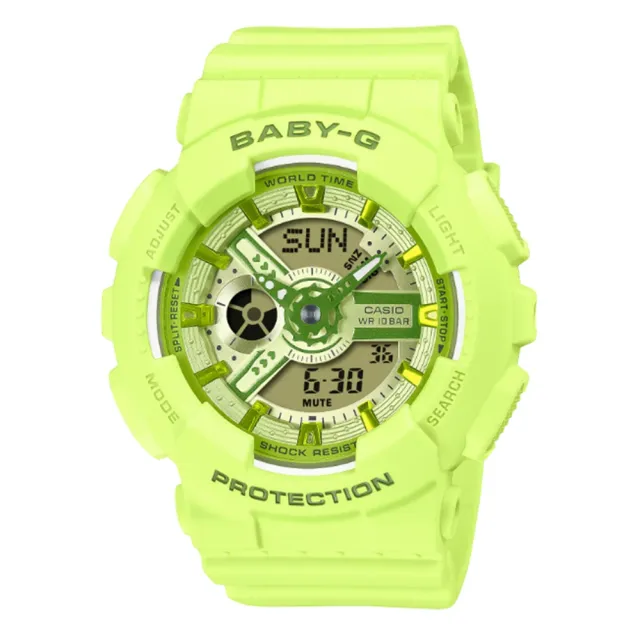 【CASIO 卡西歐】BABY-G 活力繽紛 Y2K時尚 亮麗黃綠 雙顯系列 BA-110YK-3A_43.4mm