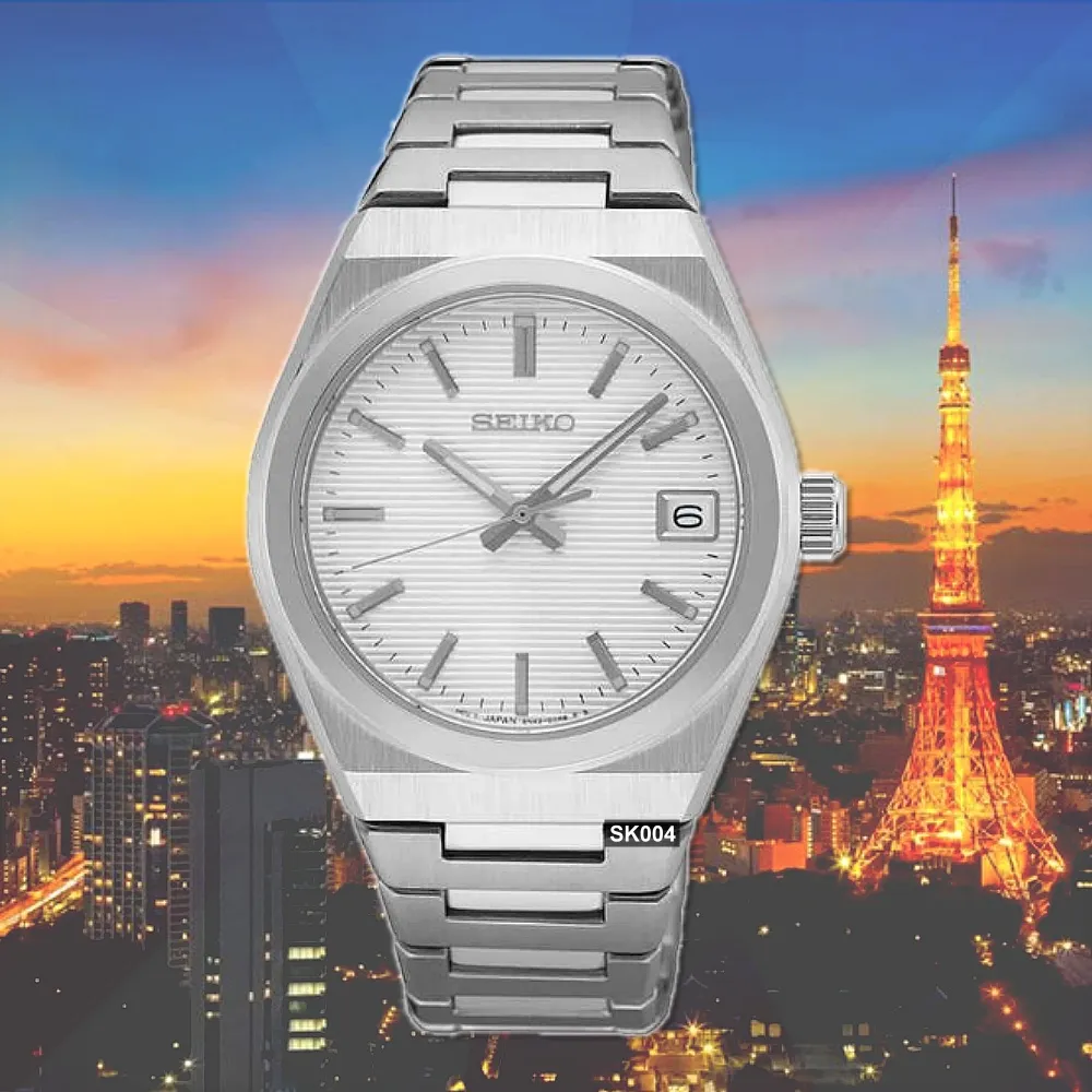 【SEIKO 精工】CS系列/Lady簡約條紋銀白面34㎜精鋼款 SK004(SUR573P1/6N42-00N0S)