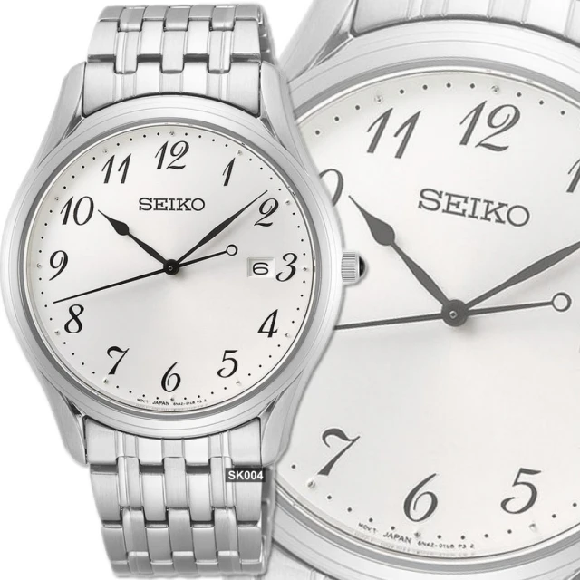 SEIKO 精工 CS 時尚銀色數字時標白面石英腕錶39㎜-加超值好禮 SK004(SUR299P1/6N42-00K0S)