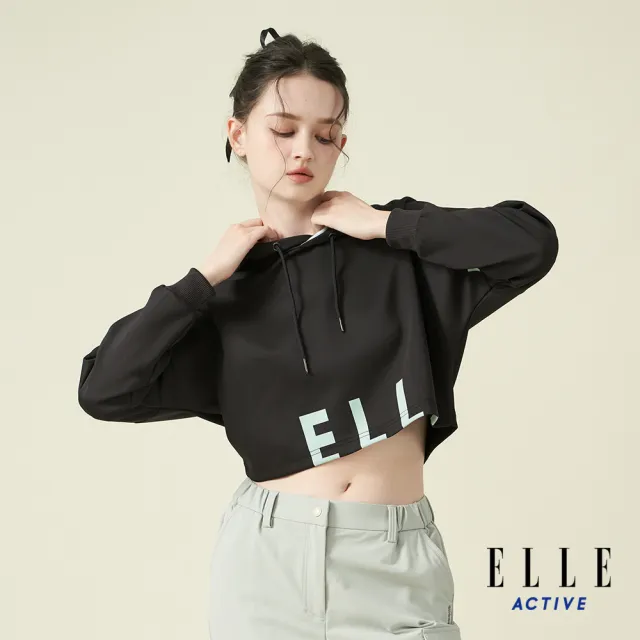 【ELLE ACTIVE】女款 短版連帽上衣-黑色(EA24A2W1405-99)