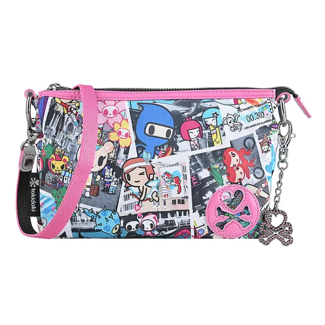 【TOKIDOKI】TOKIDOKI 日系卡通圖案尼龍拉鍊手拿包斜背包(彩x粉紅)