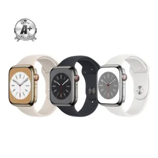 【Apple】A+級福利品 Apple Watch S8 LTE版 41mm(不鏽鋼金屬錶殼搭配運動型錶帶)