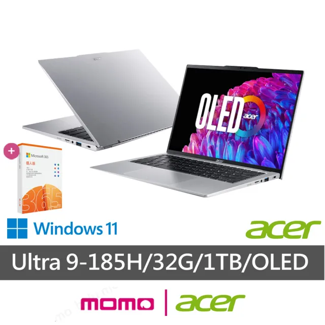 【Acer 宏碁】微軟M365組★14吋Ultra9 AI筆電(Swift Go/EVO/SFG14-73-9896/Ultra 9-185H/32G/1T/W11/OLED)