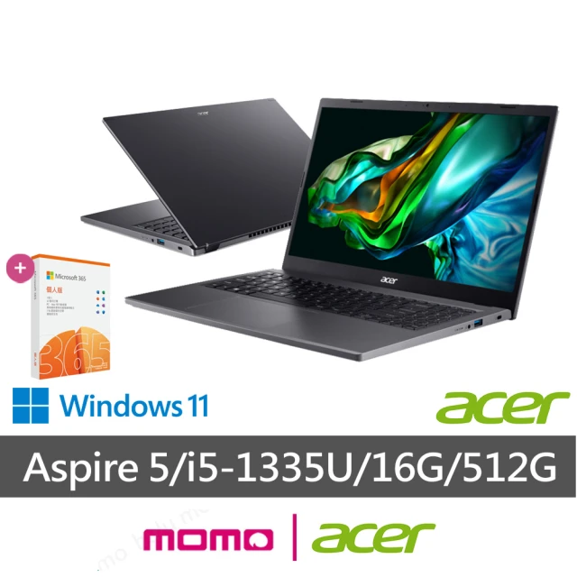 ACER 宏碁Acer 宏碁 微軟M365組★15.6吋 IPS i5輕薄筆電(Aspire 5/A515-58P-58C9/i5-1335U/16G/512G/W11)