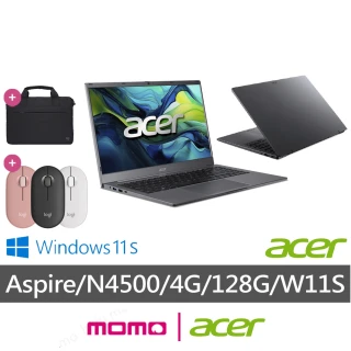 【Acer 宏碁】筆電包/滑鼠組★15.6吋N4500輕薄筆電(Aspire/AL15-31P-C4L0/N4500/4G/128G eMMC/W11S)