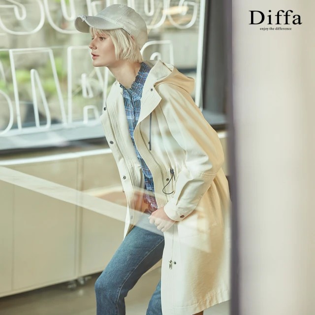 Diffa 休閒長版連帽抽繩外套-女