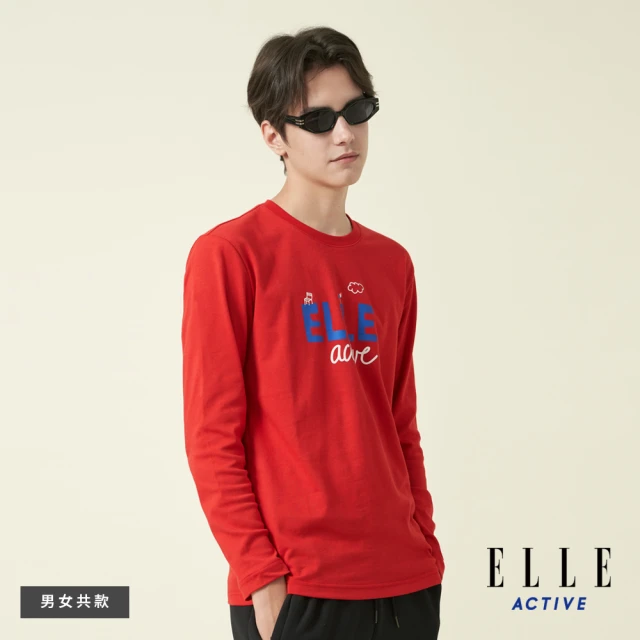 ELLE ACTIVE 男女共款 基礎百搭長袖T恤-紅色(EA24A2F1701#75)