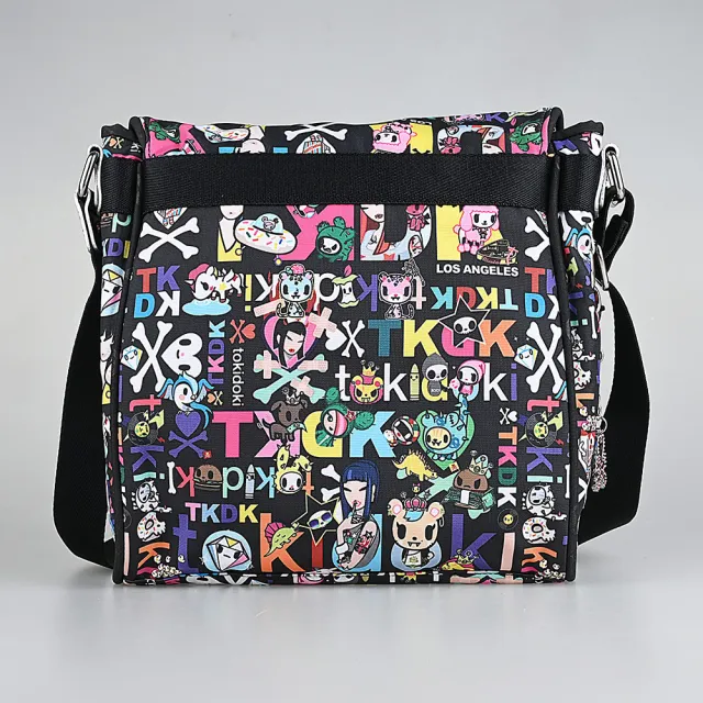 【TOKIDOKI】雙11 TOKIDOKI 黑色LOGO日系卡通圖案尼龍吸釦式斜背包(黑x彩)