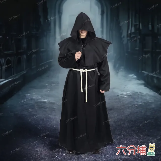【六分埔禮品】萬聖節裝扮-大人修士袍(萬聖節裝扮服裝表演角色扮演黑色系長袍僧侶道士袍巫師袍牧師)