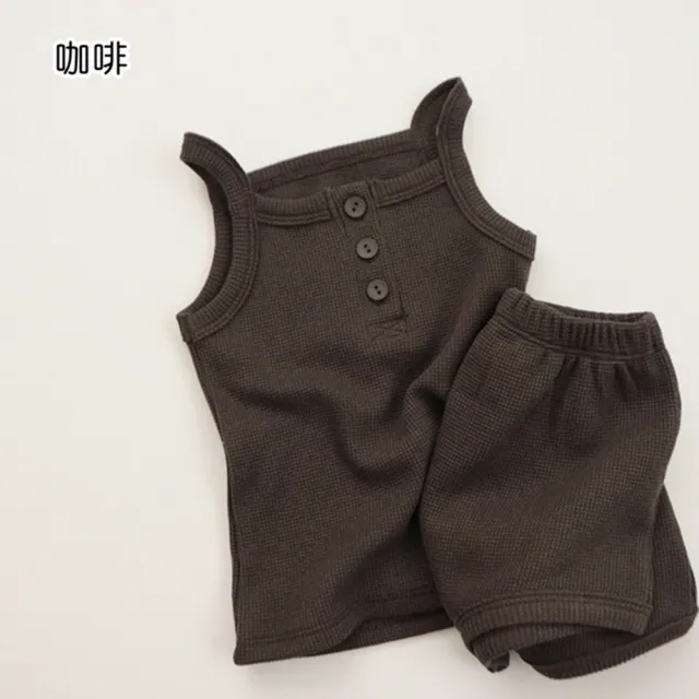 【橘魔法】純色華夫格居家服套裝(背心 內搭衣 短褲 褲子 中性款 中童 男童 女童 兒童 童裝)