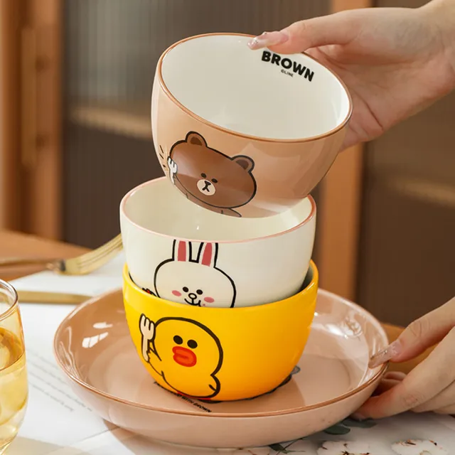 【LINE FRIENDS】熊大 兔兔 莎莉 熊美 陶瓷飯碗4件組(可微波)