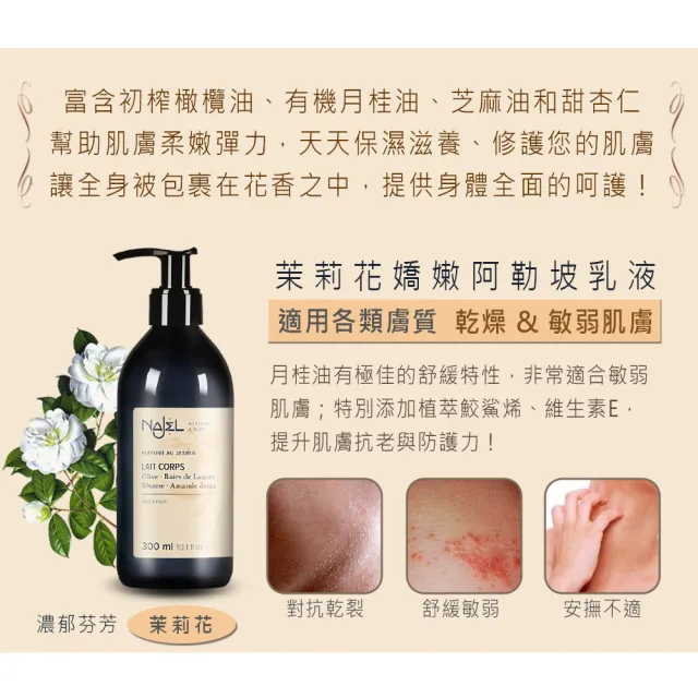 【法國NAJEL】阿勒坡經典花香保濕嫩白乳液300ml任選4入(茉莉花/梔子花)