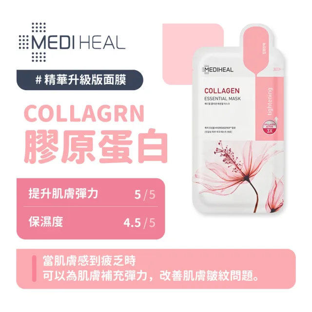 【MEDIHEAL 美迪惠爾】高效保濕系列面膜升級款 10入(保濕補水 積雪草 茶樹 亮白 膠原蛋白 VITA_平行輸入)