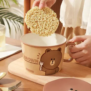 【LINE FRIENDS】熊大莎莉單柄陶瓷帶蓋泡麵碗湯碗沙拉碗(可微波)