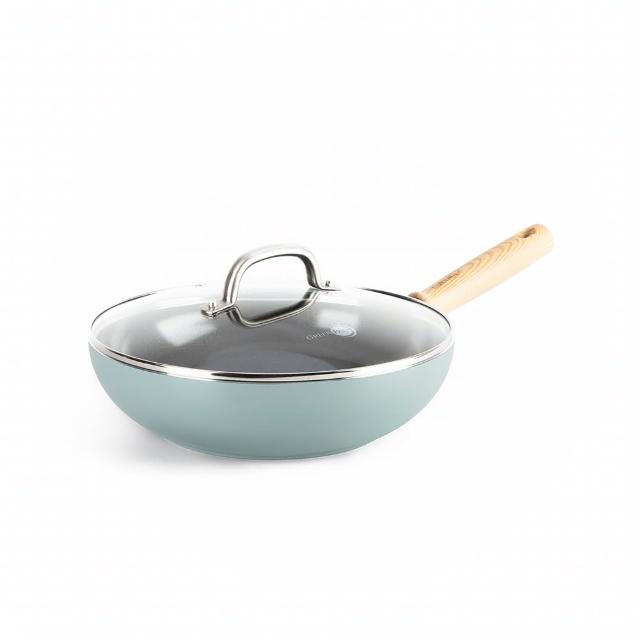 【GreenPan】鑽石陶瓷塗層不沾炒鍋 Mayflower 28cm(含蓋/不挑爐具/不沾鍋/陶瓷)